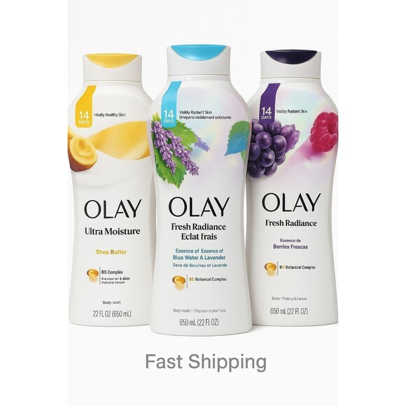 Lot of 3 Olay Body Wash 22 oz Variety Pack Shea Butter Lavender Berries New - Picture 1 of 4
